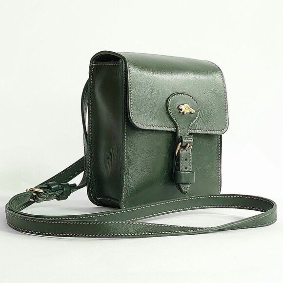 🦫🇨🇦Roots Vintage Rectangular Army Green Raw Leather Crossbody - Picture 1 of 10
